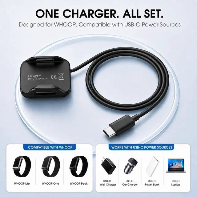 Alt view image 2 of 6 - Charger Compatible with Whoop 5.0 One, Peak, Life/Whoop MG Basic Charger, 3.3 Ft/1m USB-C Portable Charging Cable for Whoop 5.0/MG, Not Compatible with WHOOP4.0