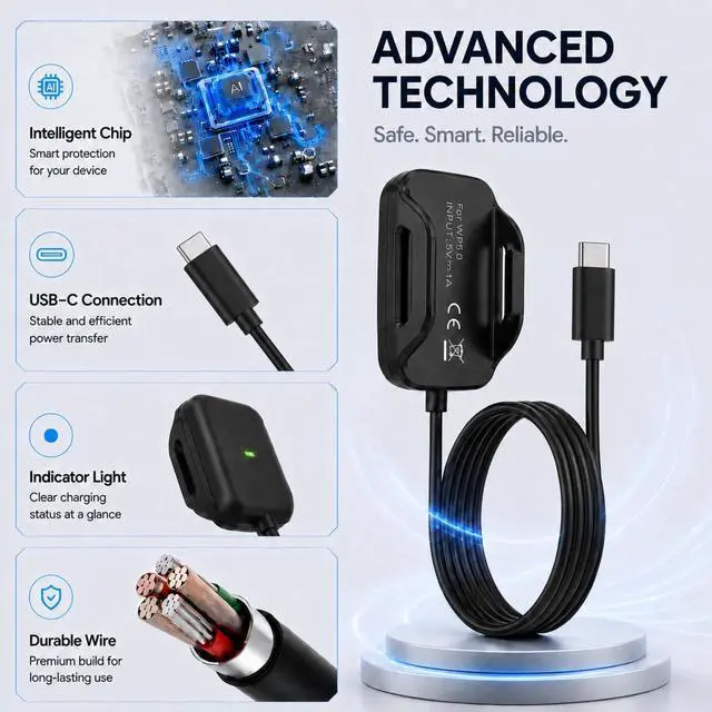 Alt view image 3 of 6 - Charger Compatible with Whoop 5.0 One, Peak, Life/Whoop MG Basic Charger, 3.3 Ft/1m USB-C Portable Charging Cable for Whoop 5.0/MG, Not Compatible with WHOOP4.0