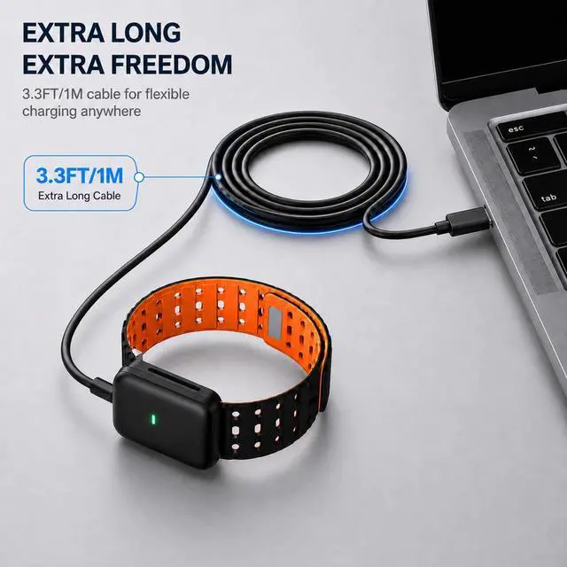 Alt view image 5 of 6 - Charger Compatible with Whoop 5.0 One, Peak, Life/Whoop MG Basic Charger, 3.3 Ft/1m USB-C Portable Charging Cable for Whoop 5.0/MG, Not Compatible with WHOOP4.0