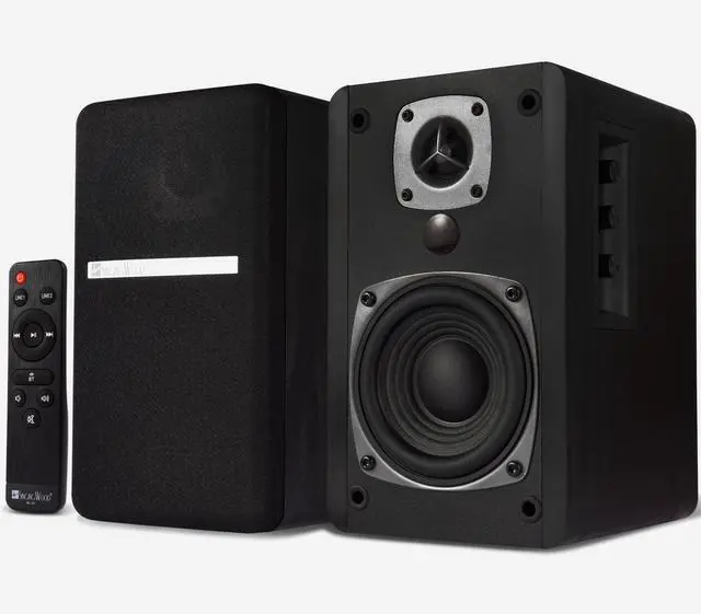 Main image of BT27 Active Powered Bluetooth Bookshelf Speakers - 60W RMS Studio Monitor Speakers for PC, TV, Turntable - High Fidelity Wooden Enclosure with Remote Control - Black