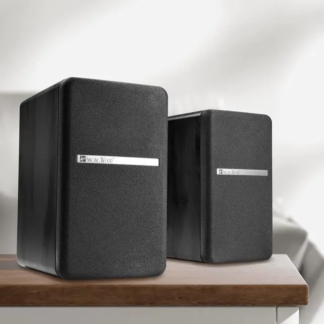 Alt view image 2 of 6 - BT27 Active Powered Bluetooth Bookshelf Speakers - 60W RMS Studio Monitor Speakers for PC, TV, Turntable - High Fidelity Wooden Enclosure with Remote Control - Black