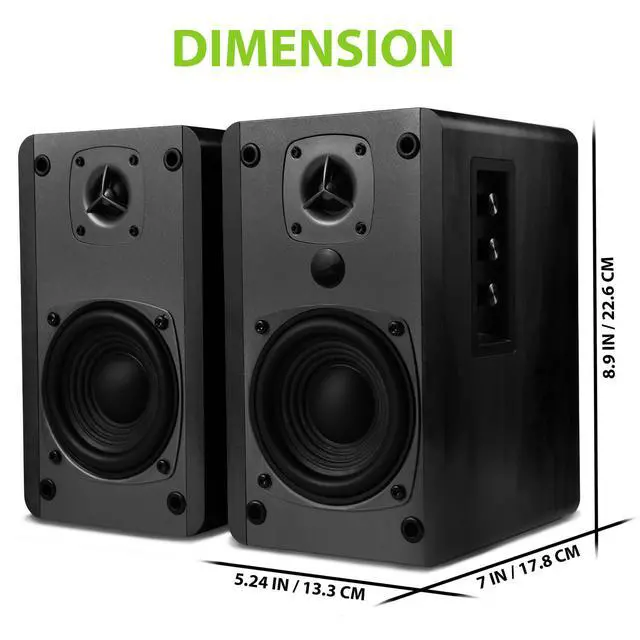 Alt view image 3 of 6 - BT27 Active Powered Bluetooth Bookshelf Speakers - 60W RMS Studio Monitor Speakers for PC, TV, Turntable - High Fidelity Wooden Enclosure with Remote Control - Black