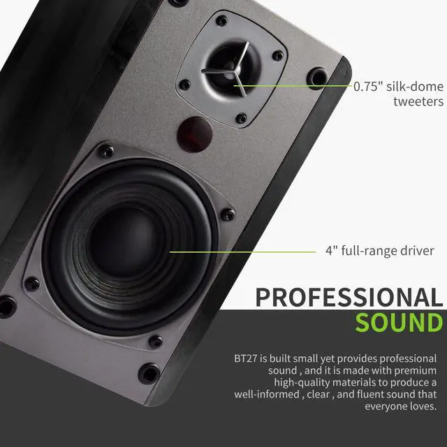 Alt view image 4 of 6 - BT27 Active Powered Bluetooth Bookshelf Speakers - 60W RMS Studio Monitor Speakers for PC, TV, Turntable - High Fidelity Wooden Enclosure with Remote Control - Black