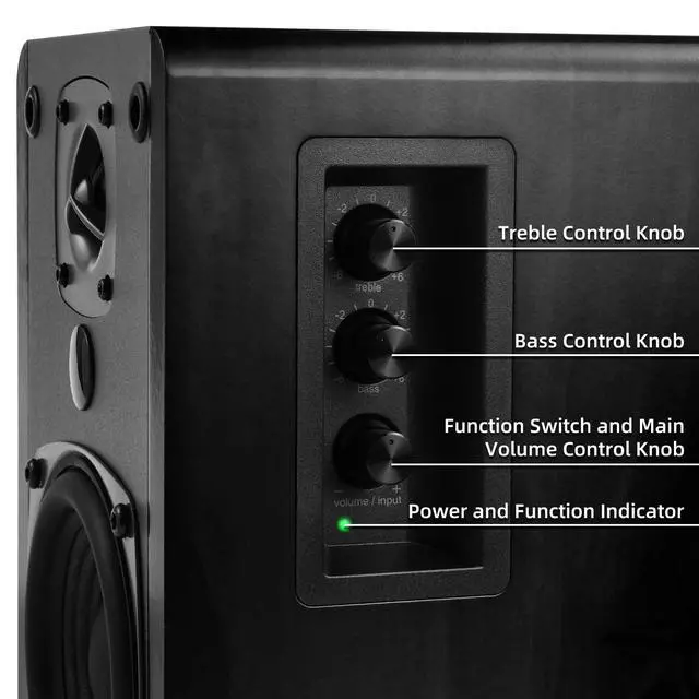 Alt view image 6 of 6 - BT27 Active Powered Bluetooth Bookshelf Speakers - 60W RMS Studio Monitor Speakers for PC, TV, Turntable - High Fidelity Wooden Enclosure with Remote Control - Black