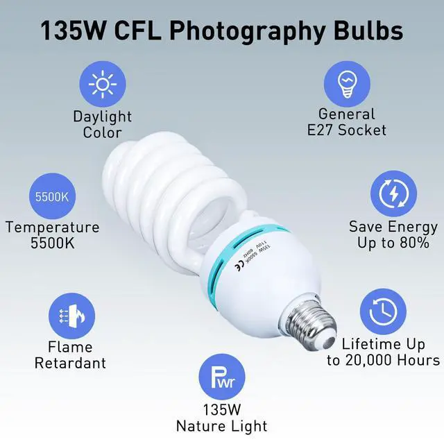 Alt view image 2 of 6 - 2pcs 135W Light Bulb 5500K CFL Daylight Spiral Softbox Lighting Kit Bulb in E27 Socket for Photography Photo