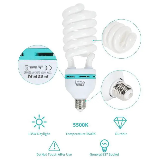 Alt view image 4 of 6 - 2pcs 135W Light Bulb 5500K CFL Daylight Spiral Softbox Lighting Kit Bulb in E27 Socket for Photography Photo