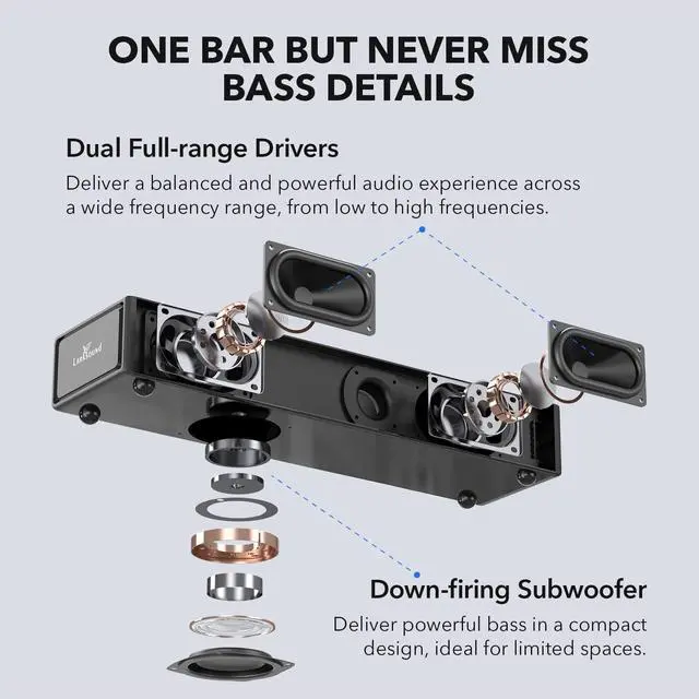 Alt view image 3 of 6 - 2.1 Sound Bar for TV, 16 Inch Soundbar with Built-in Subwoofer | 110W soundbar with built-in subwoofer, 4 EQ modes, Night Mode, HDMI ARC, Optical, AUX, USB & Bluetooth 5.0