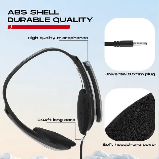 Alt view image 3 of 6 - 20 Pack Bulk Classroom Headphones with Microphone Students Wired School Class Set Headphones for School Library Computer Office Adults 3.5 Jack Universal Plug(Grey)
