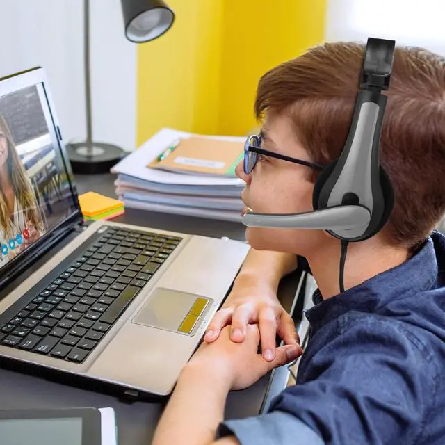Alt view image 6 of 6 - 20 Pack Bulk Classroom Headphones with Microphone Students Wired School Class Set Headphones for School Library Computer Office Adults 3.5 Jack Universal Plug(Grey)