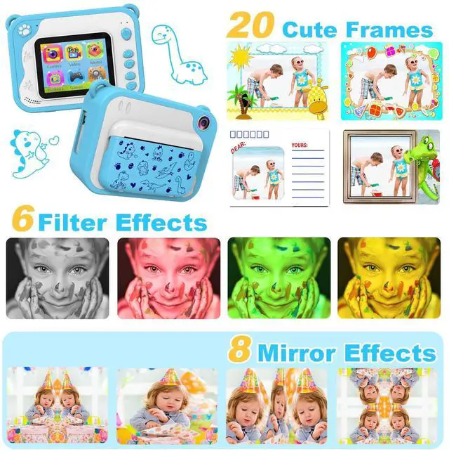 Alt view image 4 of 6 - Kids Instant Print Camera,Toddler Camera,1080P Video,32GB SD Card,Blue | Kids Instant Print Camera for Boys Girls Ages 3-12, Photo Printing Toy for Birthday, Christmas, Easter, Travel & Parties