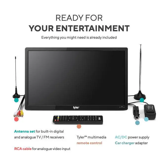 Alt view image 5 of 6 - 16" Portable TV LCD Monitor Battery Powered Wireless Capability HD-TV, HDMI, USB, RCA, AC/DC, FM Radio, Car Charger, Remote Control, Built in Stand Small Mini for Car & Traveling