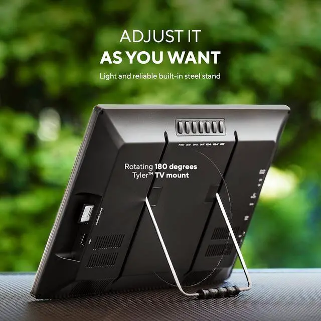 Alt view image 6 of 6 - 16" Portable TV LCD Monitor Battery Powered Wireless Capability HD-TV, HDMI, USB, RCA, AC/DC, FM Radio, Car Charger, Remote Control, Built in Stand Small Mini for Car & Traveling