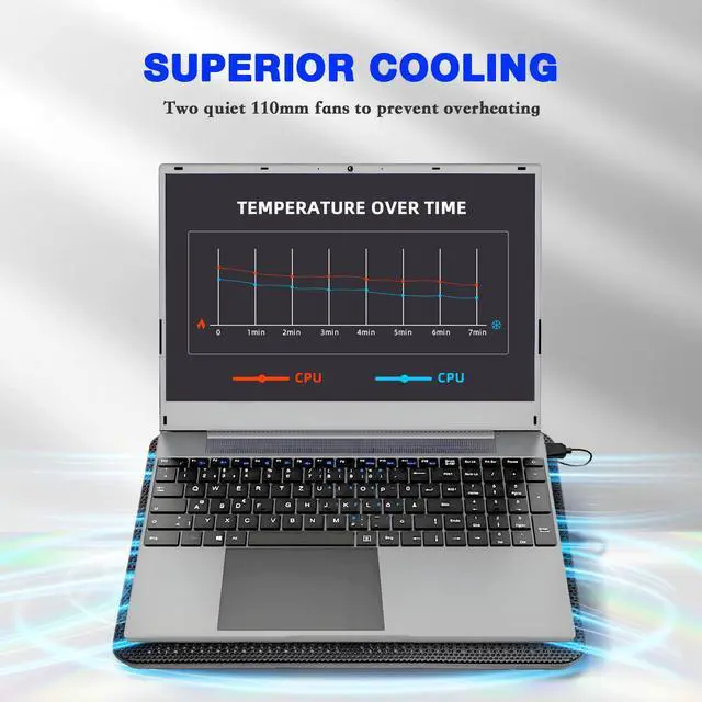 Alt view image 2 of 6 - Laptop Cooling Pad, Portable Slim Quiet Laptop Notebook Cooler Cooling Pad Stand with 2 Blue LED Fans, USB Powered, Adjustable Angled, Fits 11-14 Inch Laptop