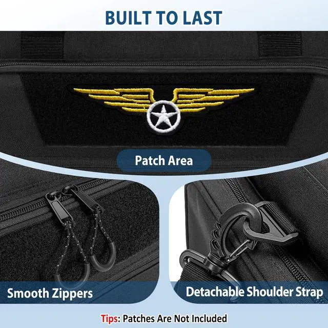 Alt view image 4 of 6 - Pilot Bag, Flight Bag for Aviation Headset, Kneeboard, Logbook | Aviation Headset Bag with Padded Laptop Sleeve, Customize Compartment, Three Ways to Carry, Patch Area (No Included Patches)