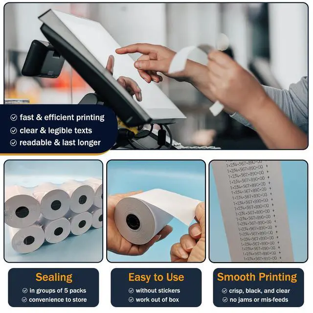 Alt view image 3 of 4 - 2 1/4 in x 150 ft Calculator Paper Rolls 2 1/4 Adding Machine Tape Paper Rolls, for HR-10RC, HR-170RC, HR-200RC, EL-1197PIII, EL-1801V, P23-DHV-3, CP-90A, MP11DX-2, 1280-2, 53 GSM, 10 Rolls