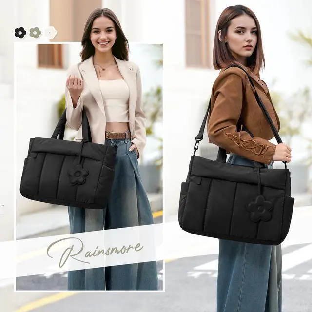 Alt view image 2 of 6 - Laptop Tote Bag for Women 15.6 Inch Lightweight Puffer Work Tote Bag Quilted Travel Bags with Shoulder Strap Large Computer Briefcase Teacher Nurse Bag for Casual Office Travel
