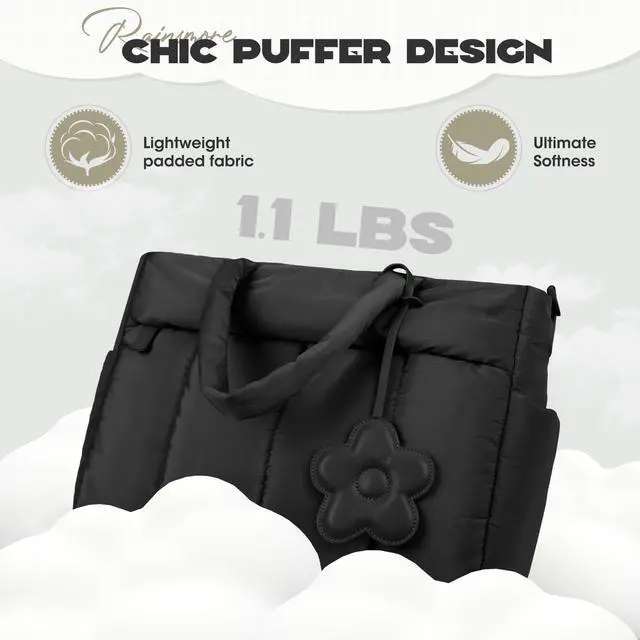 Alt view image 4 of 6 - Laptop Tote Bag for Women 15.6 Inch Lightweight Puffer Work Tote Bag Quilted Travel Bags with Shoulder Strap Large Computer Briefcase Teacher Nurse Bag for Casual Office Travel