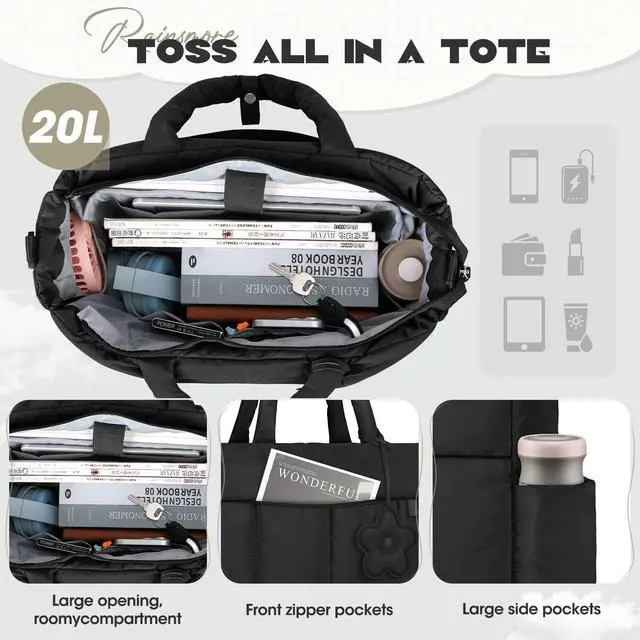 Alt view image 5 of 6 - Laptop Tote Bag for Women 15.6 Inch Lightweight Puffer Work Tote Bag Quilted Travel Bags with Shoulder Strap Large Computer Briefcase Teacher Nurse Bag for Casual Office Travel
