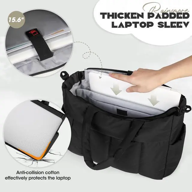 Alt view image 6 of 6 - Laptop Tote Bag for Women 15.6 Inch Lightweight Puffer Work Tote Bag Quilted Travel Bags with Shoulder Strap Large Computer Briefcase Teacher Nurse Bag for Casual Office Travel