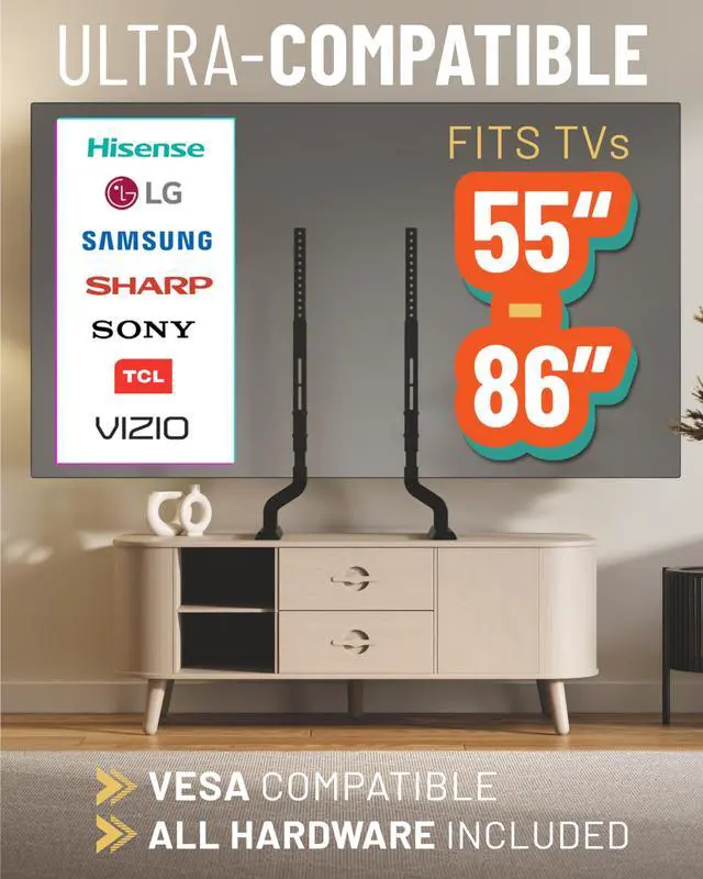 Alt view image 5 of 6 - Premium Replacement TV Stand for 55"-86" Screens - Angled Feet Give Universal TV Stand Stability for QLED & OLED TVs -Easy 3-Step Install Comes w/Soundbar Isolation & Anti-Slip/Scratch Pads