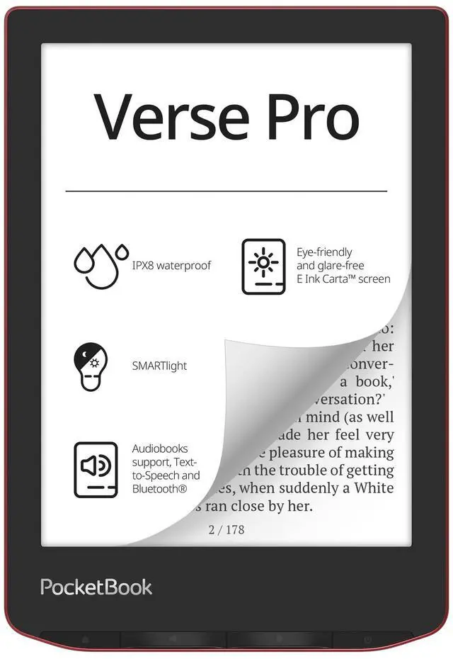 Main image of Verse Pro E-Reader Waterproof | Eye-Friendly 6'' E-Ink Carta HD Touchscreen | Audio-Book & E-Book Reader | Text-to-Speech Function | SMARTlight | 16GB | WiFi & Bluetooth | Red