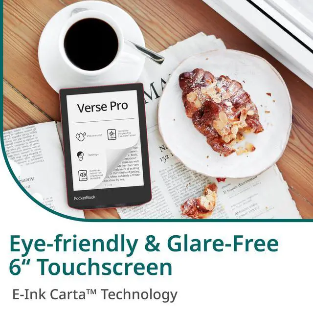 Alt view image 2 of 6 - Verse Pro E-Reader Waterproof | Eye-Friendly 6'' E-Ink Carta HD Touchscreen | Audio-Book & E-Book Reader | Text-to-Speech Function | SMARTlight | 16GB | WiFi & Bluetooth | Red