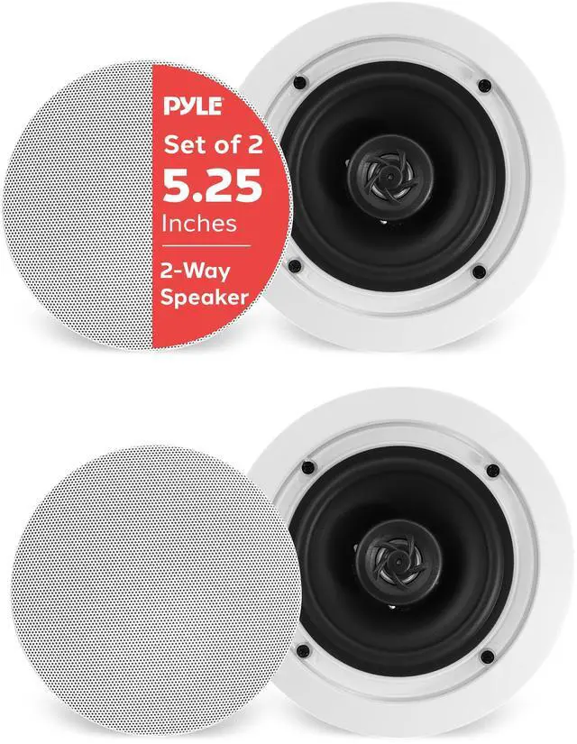 Main image of Pair 5.25 Flush Mount in-Wall in-Ceiling 2-Way Home Speaker System Spring Loaded Quick Connections Dual Polyprone Cone Polymer Tweeter Stereo Sound 150 Watts (PDIC1651RD) White