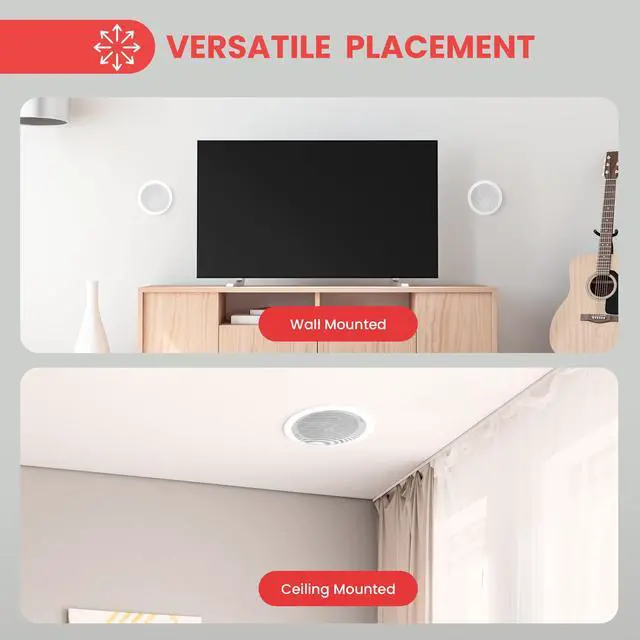Alt view image 2 of 6 - Pair 5.25 Flush Mount in-Wall in-Ceiling 2-Way Home Speaker System Spring Loaded Quick Connections Dual Polyprone Cone Polymer Tweeter Stereo Sound 150 Watts (PDIC1651RD) White