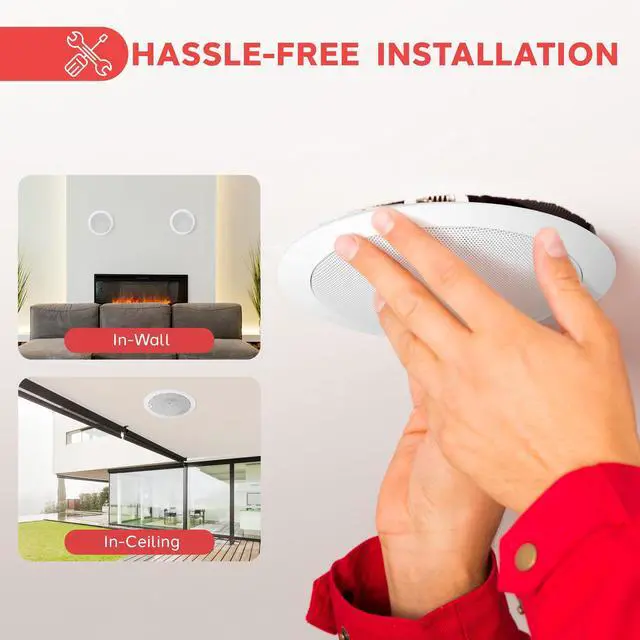 Alt view image 5 of 6 - Pair 5.25 Flush Mount in-Wall in-Ceiling 2-Way Home Speaker System Spring Loaded Quick Connections Dual Polyprone Cone Polymer Tweeter Stereo Sound 150 Watts (PDIC1651RD) White