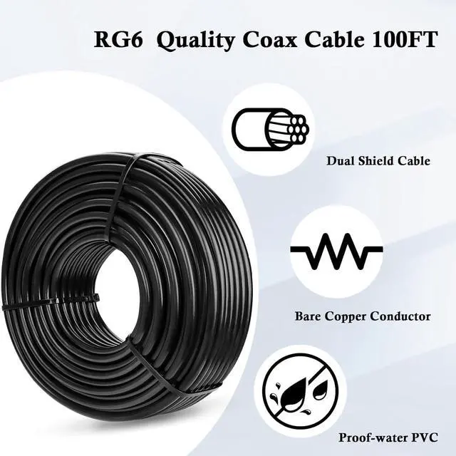 Alt view image 4 of 6 - MOOOKEERF RG6 Coaxial Cable 100FT, 18 AWG 75 Ohm RG6 Dual Shield Cable with Pure Copper Conductor for Broadcast, Satellite, and Cellular Applications,Black