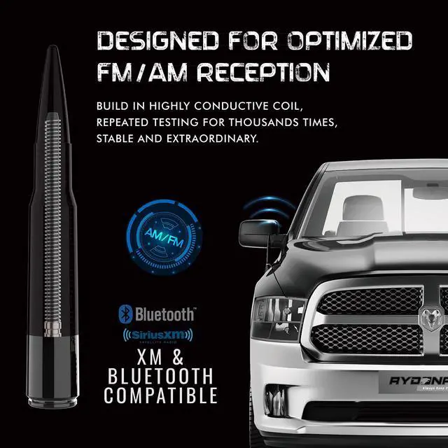 Alt view image 2 of 6 - Short Antenna Compatible with Dodge RAM 1500 2500 3500 & Ford F150 F250 F350 Super Duty 1990+, Internal Copper Coil for Enhanced Reception, Car Wash Proof, 50 Cal ABS Antenna Replacement