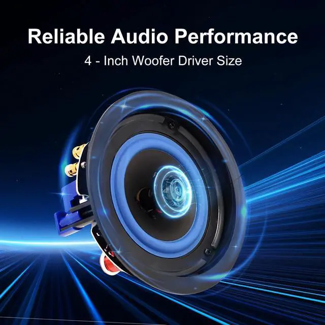 Alt view image 3 of 6 - 4 Inch Bluetooth Ceiling Speakers,320W 2-Way System, 4 Speakers, Wired Surround Sound for Living Room, Office,Kichten,Study Room,Basement,Covered Patio and Flush Mount