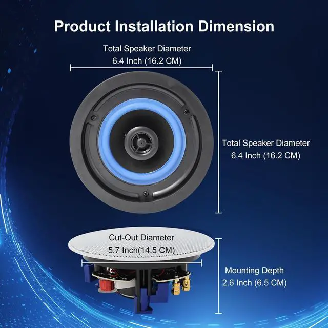 Alt view image 5 of 6 - 4 Inch Bluetooth Ceiling Speakers,320W 2-Way System, 4 Speakers, Wired Surround Sound for Living Room, Office,Kichten,Study Room,Basement,Covered Patio and Flush Mount