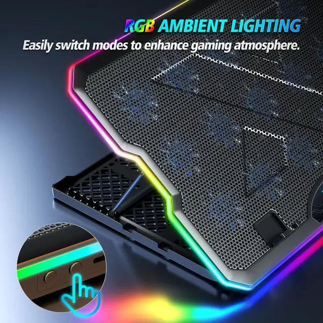 Alt view image 5 of 6 - Gaming Laptop Cooling Pad, Laptop Cooler with 15 Quiet Fans for 12-17.3 Inch Notebook, Slim Portable Laptop Cooling Stand with 7 Height Adjustable, 2 USB Ports, Phone Stand