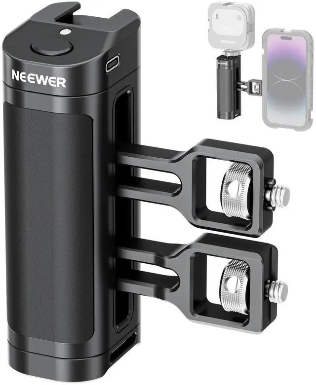 Main image of Side Handle Grip with Wireless Remote Control Button Shutter Trigger for Smartphone Cage Video Rig, 2 Mount Adapters with 1/4" Screws & Locating Pins, Compatible with SmallRig Cages, PA005E