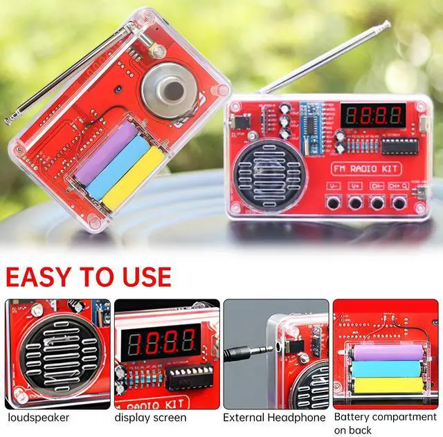 Alt view image 2 of 6 - DIY FM Radio Kit, Soldering Practice Electronics Project, Transparent Case, with PCB, Speaker, Digital Display, for Beginners & STEM Learning