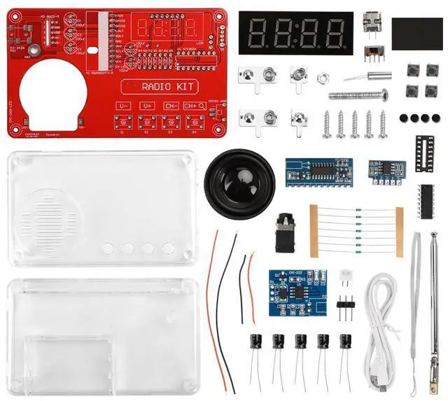 Alt view image 4 of 6 - DIY FM Radio Kit, Soldering Practice Electronics Project, Transparent Case, with PCB, Speaker, Digital Display, for Beginners & STEM Learning