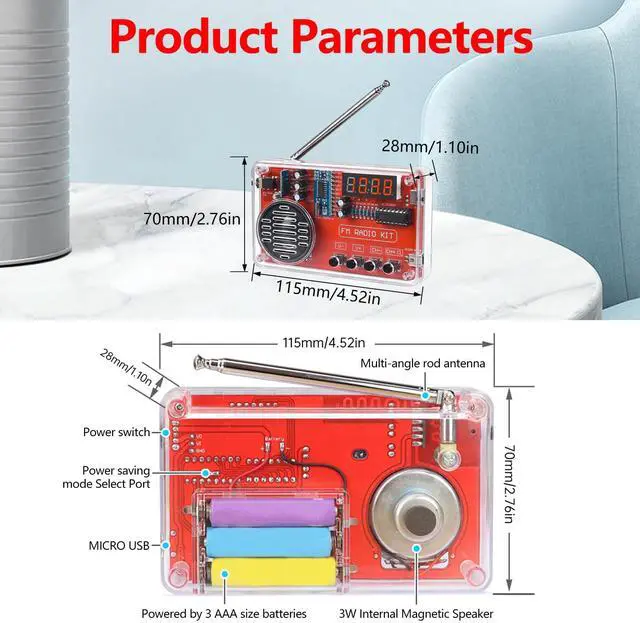 Alt view image 6 of 6 - DIY FM Radio Kit, Soldering Practice Electronics Project, Transparent Case, with PCB, Speaker, Digital Display, for Beginners & STEM Learning