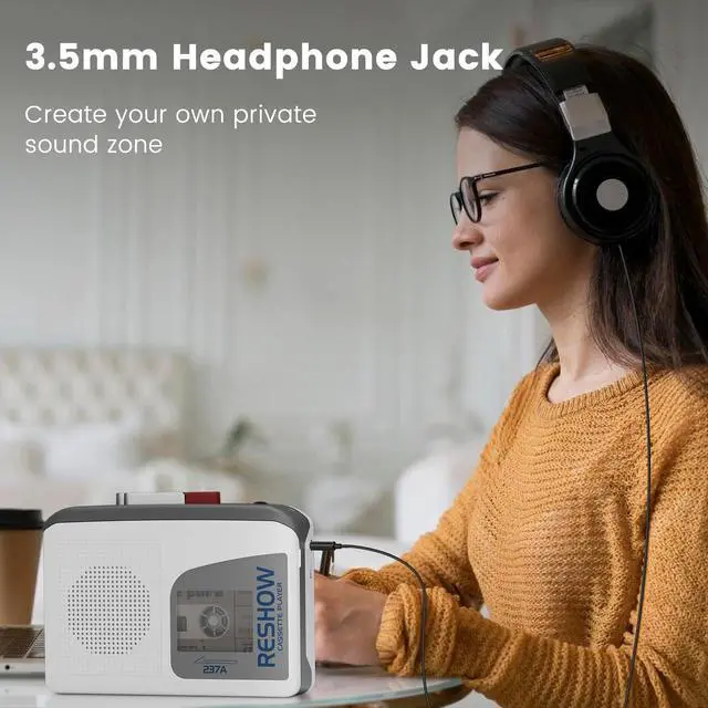 Alt view image 3 of 6 - Portable Cassette Player with Built-in Speaker, Tape Recorder for Music Playback & Voice Recording, Ideal for Students, Home, Travel and Nostalgic Music Lovers (Grey White)
