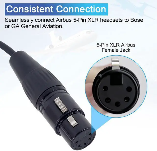 Alt view image 2 of 6 - Aviation Headset Adapter for Airbus XLR 5 Pin Head to GA Dual Plugs Connector