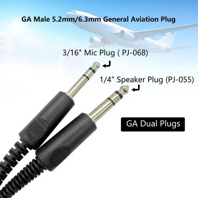 Alt view image 3 of 6 - Aviation Headset Adapter for Airbus XLR 5 Pin Head to GA Dual Plugs Connector