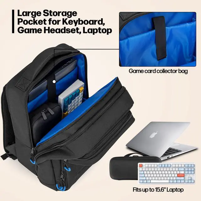 Alt view image 4 of 6 - Carrying Backpack Compatible with Steam Deck, | Travel Case Bag with Separate Game Cards Holder, Multi-Pockets For Game Headset, Docking Station, Controllers
