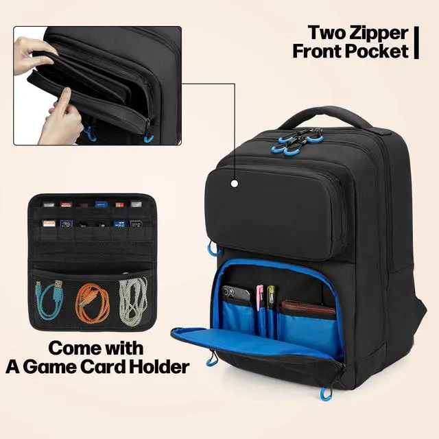 Alt view image 5 of 6 - Carrying Backpack Compatible with Steam Deck, | Travel Case Bag with Separate Game Cards Holder, Multi-Pockets For Game Headset, Docking Station, Controllers