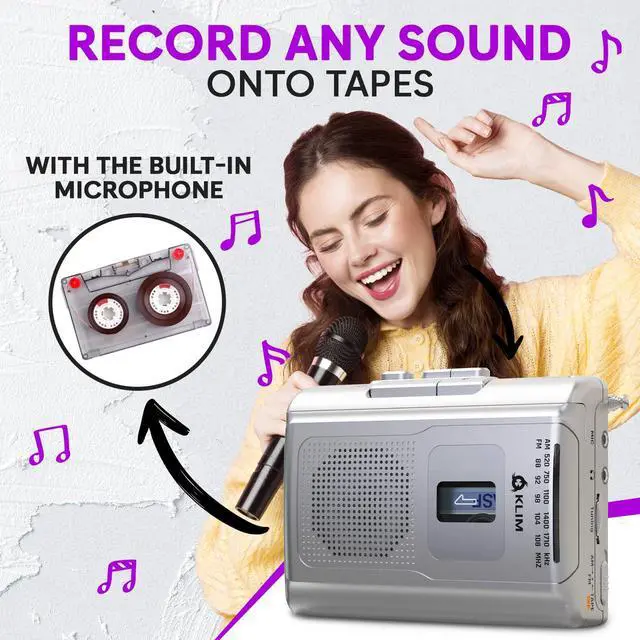 Alt view image 4 of 6 - K8 Cassette Tape Player Portable - Cassette Recorder - NEW Version - AM/FM - Built-in Microphone & Speaker - Headphone Jack & Earphones - Silver