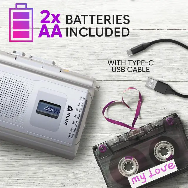 Alt view image 5 of 6 - K8 Cassette Tape Player Portable - Cassette Recorder - NEW Version - AM/FM - Built-in Microphone & Speaker - Headphone Jack & Earphones - Silver