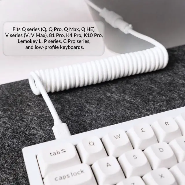 Alt view image 3 of 6 - Custom Coiled Aviator USB-C Cable, White, 5-Pin (GX12) Detachable Metal Connector, USB-A Adapter, Durable Braided Cable for Mechanical Keyboards, Charging & Data Transfer