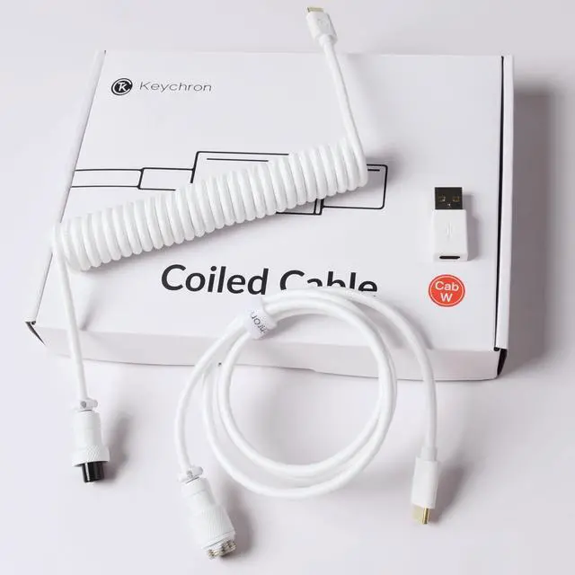 Alt view image 5 of 6 - Custom Coiled Aviator USB-C Cable, White, 5-Pin (GX12) Detachable Metal Connector, USB-A Adapter, Durable Braided Cable for Mechanical Keyboards, Charging & Data Transfer