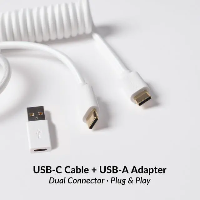 Alt view image 6 of 6 - Custom Coiled Aviator USB-C Cable, White, 5-Pin (GX12) Detachable Metal Connector, USB-A Adapter, Durable Braided Cable for Mechanical Keyboards, Charging & Data Transfer
