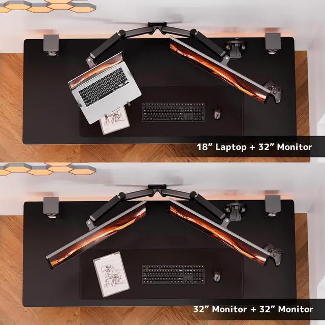 Alt view image 6 of 6 - Monitor and Laptop Wall-Mount - Full Motion 2-in-1 Monitor Arm Fits Max 32" Screen and 18" Laptop, Holds up to19.8lbs, Detachable Laptop Tray with Adjustable Slide Clamp, VESA 75x75/100x100