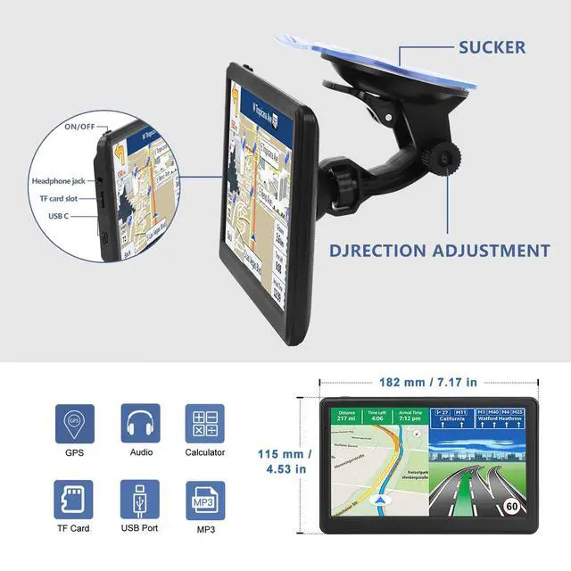 Alt view image 2 of 5 - GPS Navigator for Car Truck RV, Latest 2026 Map 7-inch Touchscreen Car GPS Navigation, Real-time Voice Steering with Speed and red Light warnings/Custom Truck Routing, Free map Updates